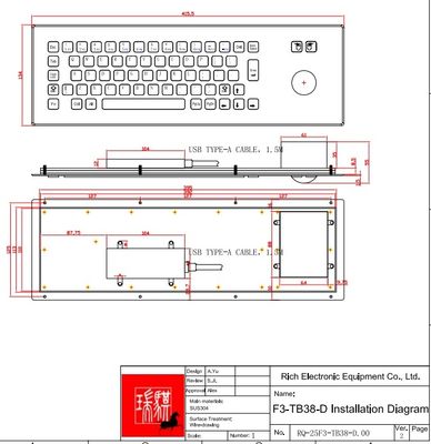 Tableau-clés de kiosque en acier inoxydable monté sur le panneau avant avec trackball