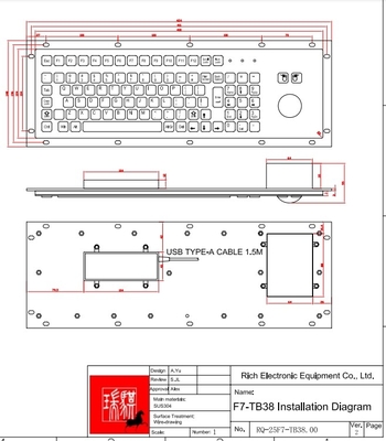Teclado de quiosco a prueba de vandalismo con trackball para exteriores, utilizando IP65 IK07