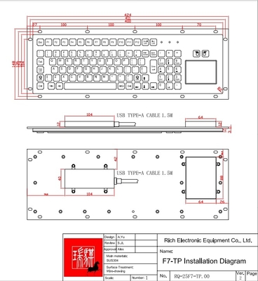 IP65 / IK07 Industrial Stainless Steel Keyboard With Full Functional 2 Keys Touch Pad