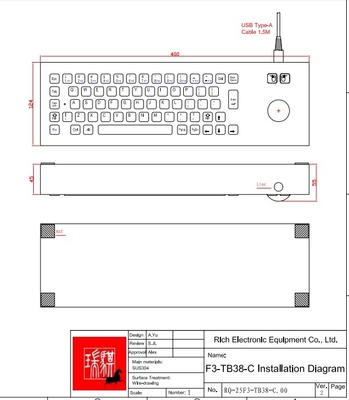 пылестойкий водонепроницаемый Промышленный настольный клавиатура IP64 из нержавеющей стали с трекболом