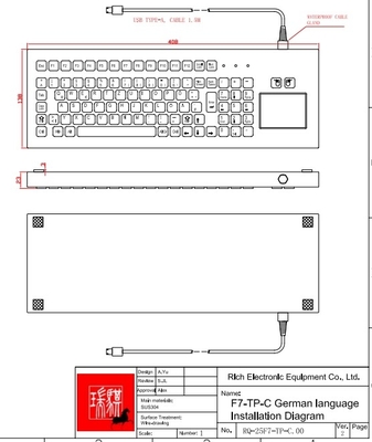 Silver IP65 Industrial Desktop Keyboard With Full Functional 2 Keys Touch Pad