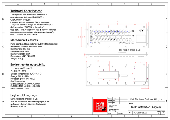 Teclado de quiosco a prueba de vandalismo con trackball para exteriores, utilizando IP65 IK07