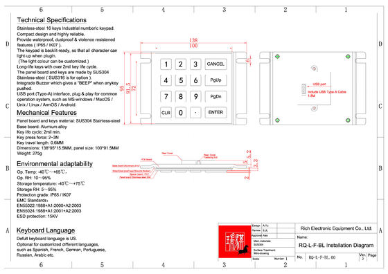 Tastiera a pannello con password in ferro per gestione sicura, sigillata, grado IP65, da pannello frontale, materiale in acciaio inossidabile