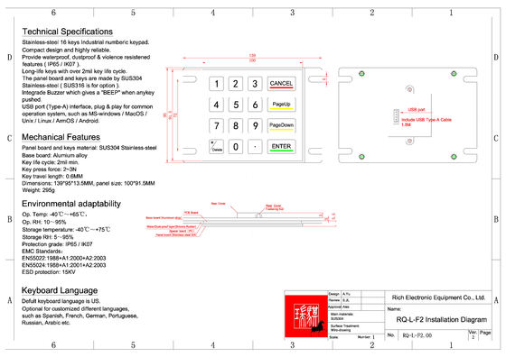 Bàn phím kim loại chống nước IP65 kích thước 100mm*91.5mm cho các ứng dụng điều khiển công nghiệp